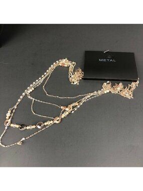 Kohls Metal Necklace Long Multi-Layer Beaded Chain Copper Tone